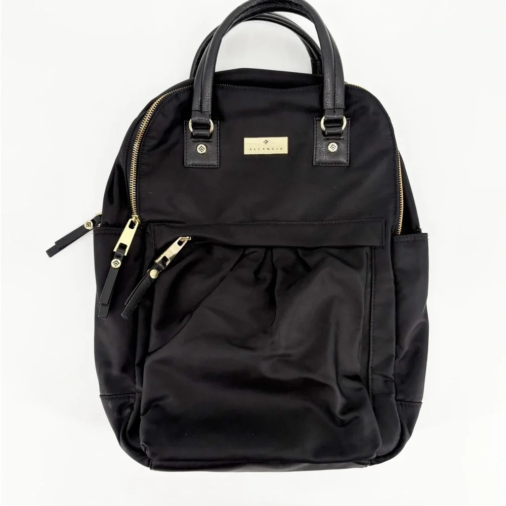 Allancia Black Dome Backpack with Leather Handles and Gold Hardware